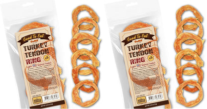 Gootoe Turkey Tendon Dog Treats, Ring (S) 6 Pieces per Pack, USA-Sourced Turkey Tendon, Natural Snack, Premium Puppy Chews, Hypoallergenic, Reseal Value Bags, Size for Small Dogs (Pack of 2)