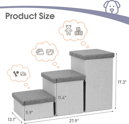 Heeyoo Dog Stairs with Storage, Foldable Dog Steps for Small Dogs, 3 Tiers Non-Slip Pet Stairs for High Beds Or Couch and Sofa, Hold up to 200 lbs Pet Cat