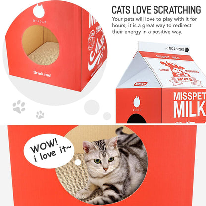 Cat Scratcher Cardboard, Scratching Pad House Bed Furniture Protector, Infinity Shape, Curved (Red, Milk Box)