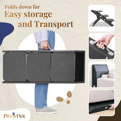 Dog Steps for Bed & Couch 2-in-1 Dog Stairs/Ramp - Height Adjustable Dog Ramp for Couch 7” - 20” - Pet Stairs, Dog Stairs for Small Dogs - Easy to Move Pet Steps with Landing Platform, Black - Pawvie