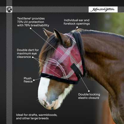 Kensington UV Fly Mask with Fleece Trim - Protective Mask with Dual Ear Opening Size: XXL Color: 2019-Imperial Jade