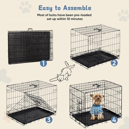 DUMOS Dog Crate, 30 Inch Medium Single Door Dog Cage with Divider Panel and Plastic Leak-Proof Pan Tray, Folding Metal Wire Pet Kennel for Indoor, Outdoor, Travel