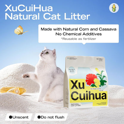 Natural Cat Litter Unscented, 100% Plant-Based, Strong Clumping Litter, Easy Scooping, Clumps Lift Cleanly, Low Dust, Corn & Cassava Litter, 5.5 LB x 3 Bags
