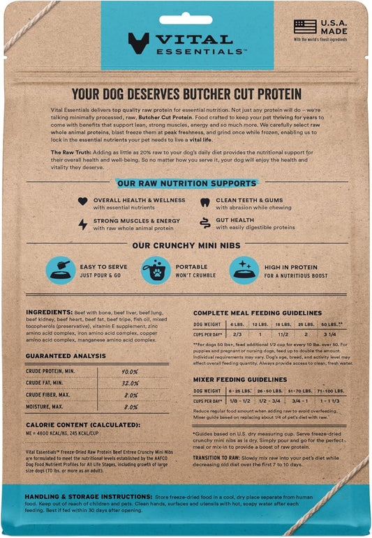 Vital Essentials Freeze-Dried Raw Beef Meal or Mixer Dog Food Crunchy Mini Nibs, 14 oz