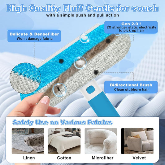 Multifunctional Pet Hair Remover Tool, 4 in 1-Reusable Washable Long Handle Dog&Cat Fur Hair Remover for Furniture,Carpet,Couch,Clothes,Bedding,Car,Window,Better Than Lint Rollers, with 2 Scrapers