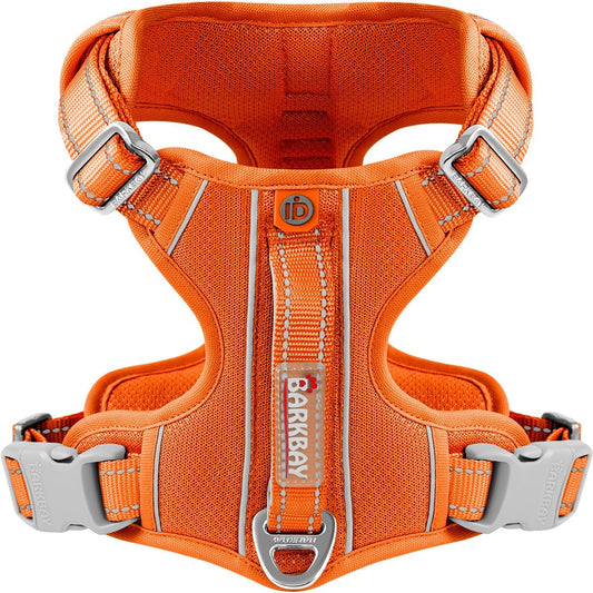 BARKBAY Dog Harness No Pull with ID Tag Pocket - Heavy Duty, Reflective, Easy Control for Large Dogs(Orange,L)