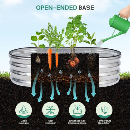 Galvanized Raised Garden Bed - 4×2×1ft (2 Packs) Planter Raised Beds for Gardening | Oval Metal Garden Planter Box with Safety Edging and Gloves for Vegetables Fruits and Flower - Silver