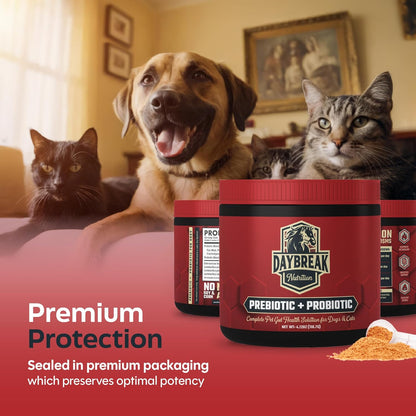 Probiotics for Cats & Dogs - 6 Billion CFU Prebiotic & Probiotic Powder - 8 Strains Pet Digestive Support - Gut Health Supplement with Flaxseed & Pumpkin - 30 Day Supply with Scoop