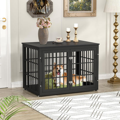 38 Inch Heavy Duty Dog Crate Furniture for Large and Medium Dogs, Decorative Pet House End Table, Wooden Cage Kennel Furniture Indoor, Black