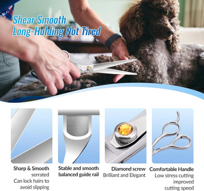 Fenice Professional Dog Grooming Scissors: 7 inch Straight Shears for Dogs Trimming Made Of Japanese 440C Stainless Steel Yellow Diamond