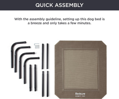 Bedsure Outdoor Elevated Dog Bed Large Sized Dog, Portable Indoor & Outdoor Cooling Raised Cot Pet Hammock Bed with Skid-Resistant Feet, Frame with Breathable Mesh, Brown, 49 inches