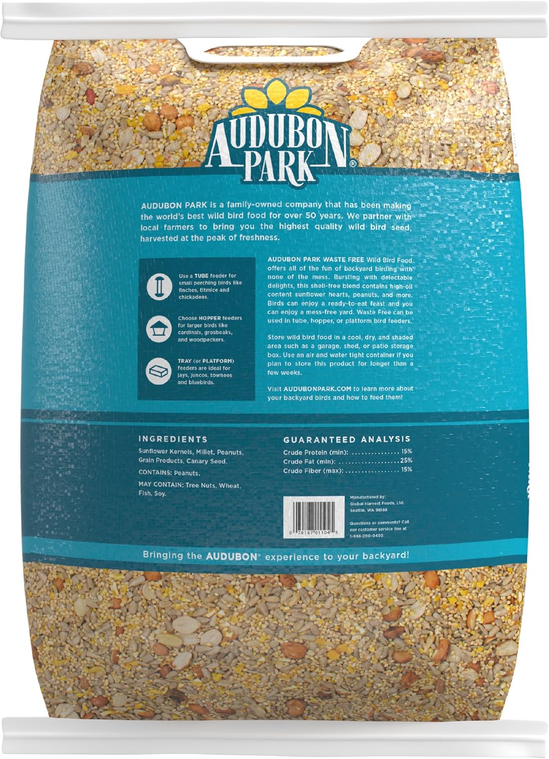 Audubon Park Waste Free Wild Bird Seed, No Mess Bird Food for Outside Feeders, 15-lb. Bag