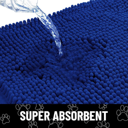 Smiry Dog Door Mat for Muddy Paws, Absorbent Dirt Trapper Non Slip Quick Dry Washable Chenille Mat for Mud Dogs, Entry Rug for Indoor and Outdoor (36x24 Inches, Royal Blue)