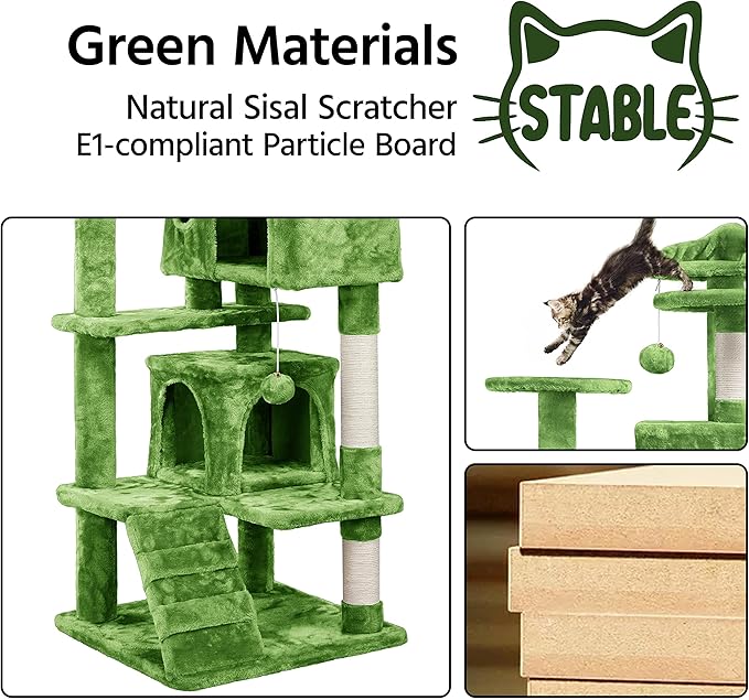 Yaheetech 54in Cat Tree, Cat Tower with Large Condo Sisal Scratching Posts and Dangling Balls, Pet Furniture for Kitten, Green