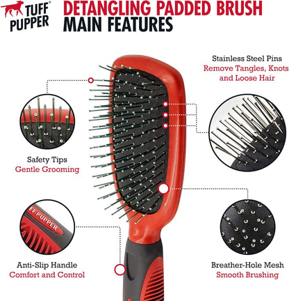 Tuff Pupper Stainless Steel Pin Brush for Long or Short Hair Pets - Detangling & Dematting Undercoat Brush for Dogs, Cats, and All Pets