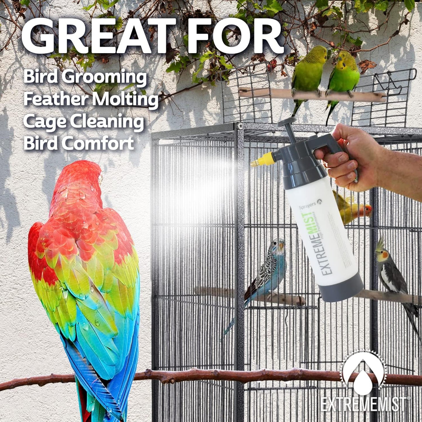 EXTREMEMIST High-Performance Bird Sprayer | Ultrafine Avian Pump Mister | Handheld Pet Bird Bath Mister | Adjustable Nozzle | Bird Cage Cleaner | Perfect for Macaws, Cockatiels, Parrots & More - 32oz