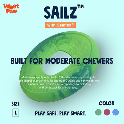 WEST PAW Seaflex Sailz Dog Toy Flying Disc – Machine Washable Dog Toys for Moderate Chewers – Eco-Friendly Zogoflex Toys for Dogs – Perfect for Gnawing, Fetch, Catch, Pet Training – Emerald