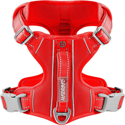 BARKBAY Dog Harness No Pull with ID Tag Pocket - Heavy Duty, Reflective, Easy Control for Large Dogs(Red,L)