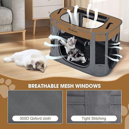 Portable Cat Playpen with Litter Box, Cat Enclosure for Camping, Cat Recovery Playpen After Surgery, Foldable Indoor Outdoor Pet Tent for Cats Rabbits Puppies (Brown)