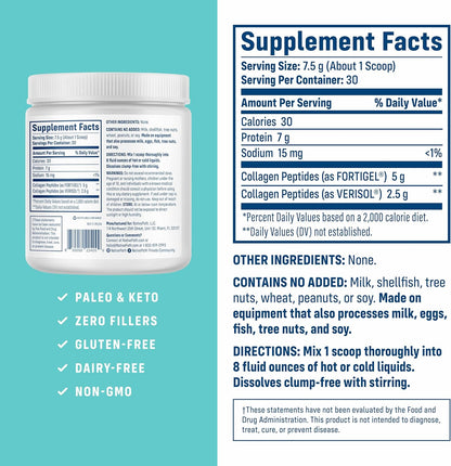 NativePath Joint Health Advanced Formula, Type 1 & 3 Peptides with Fortigel & Verisol, Grass-Fed Unflavored Collagen for Women & Men, 30 Servings