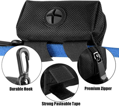 2Packs Dog Waste Bag Dispenser Pet Poop Bags Holder for Doggie Waste Bags Dispensers Soft Fabric Zipper Small Doggy Puppy Pouch for Leash Accessory Attachment with Carrier (Black & Purple)