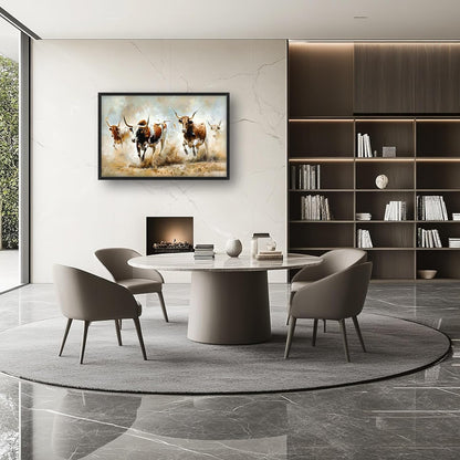 Highland Cow Large Wall Art Wild Animal Running Pictures Farmhouse Rustic Longhorn Wall Decor Canvas Print Painting Artwork for Bathroom Living Room Bedroom 36L" x 24W"