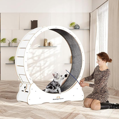 Homegroove Cat Running Wheel, 45" Large XL Cat Exercise Wheel Treadmill with Carpeted Runway, Sport Toy for Kitty’s Longer Life (XL, White)