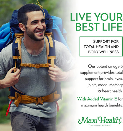 Maxi Health Omega 3 Supplement - Omega-3 Fish Oil Concentrate - Higher Potency Source of EPA/DHA Fatty Acids - Heart, Brain & Joint Health - Kosher Certified Wild Caught Fish - 90 Vegetarian Softgels