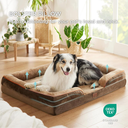 Bedsure XL Plus Orthopedic Dog Bed for Extra Large Dogs - Washable XLarge Dog Cat Bed Waterproof, Comfort Dogs Couch Sofa with Washable Removable Cover, Pet Bed with Nonskid Bottom, Brown, 48"