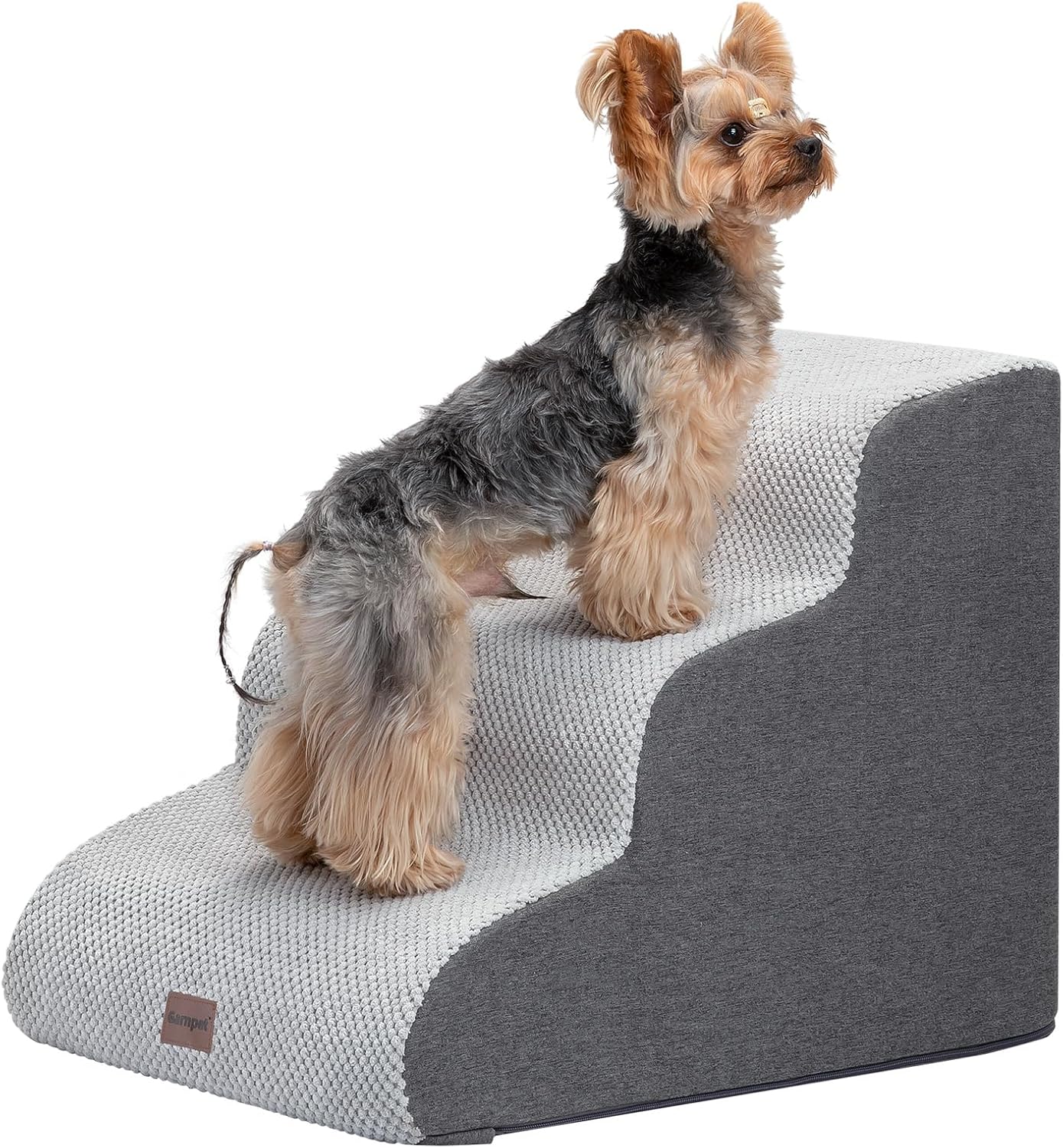 Dog Stairs for Couch Sofa and Chair, 3-Step Dog Steps for Small Dogs and Cats, Non-Slip Indoor Pet Step, Light Grey - Pawvie