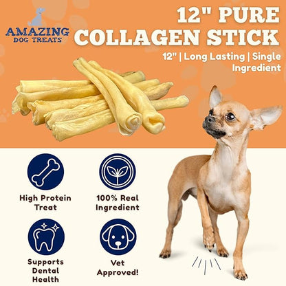 Amazing Dog Treats - Large Collagen Stick - (12 Inch - 50 Count) - Beef Cheek Rolls - 100% Pure Collagen Sticks