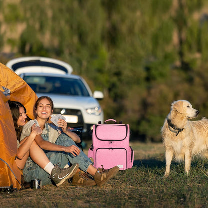 Modoker Dog Travel Bag Backpack, Airline Approved Pet Accessories Organizer for Dog and Cat with Shoulder Strap, 2 Dog Food Storage Containers, 2 Collapsible Dog Bowls,1 Pet Mat, Pink - Pawvie