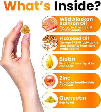 Omega 3 for Dogs - Fish Oil for Dogs Chews - Allergy and Itch Relief - Anti Shedding Supplement - Joint Health Treatment - Dry Itchy Skin and Coat Supplement - Salmon Oil - EPA & DHA - Made in USA