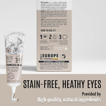 Tauro Pro Line Clay Tear Stain Remover for Dogs - Shield Mask for Eyes, Ears, Mouth, Gentle Grooming Product for Dogs, Puppy & Cat (Stainless Look - 1.69 Fl Oz)