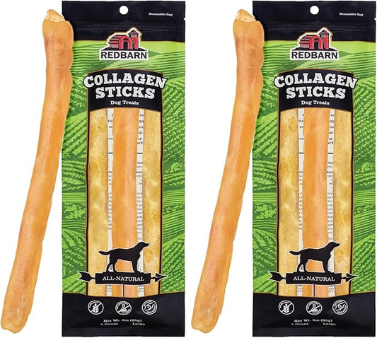Redbarn Pet Products All-Natural Large 12" Beef Collagen Sticks for Dogs-Long Lasting Low-Odor Alternative to Traditional Rawhide&Bully Sticks-Supports Healthy Joints,Skin,&Coat-,3 Count (Pack of 2)