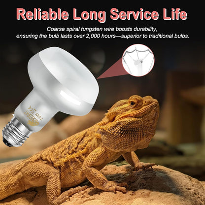 Intense 75W UVA Daylight Heat Lamp Bulbs for Basking - Simulated Sunlight Perfect for Desert-Dwelling Reptiles and Amphibians Like Bearded Dragons, Geckos, Iguanas, Lizards, (Pack of 2)