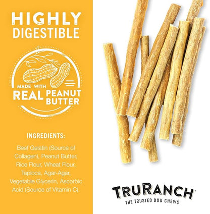 TRURANCH Collagen Sticks - 5" Collagen Sticks for Dogs - Long Lasting Healthy Joint Support Dog Treat - Rawhide Alternative - Skin & Coat Health - Made with Real Peanut Butter, 1 Bag, 15 Count