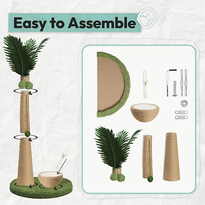 Cat Scratching Post 33 Inch Palm Tree with Hanging Balls and Coconut Straw Toy, Cat Scratcher for Indoor Kittens, Extra Stable Base, Paw-Friendly Jute Material M