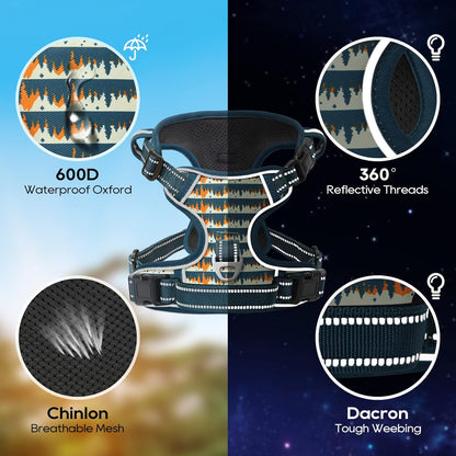 Timos No Pull Dog Harness, Release at Neck Reflective 3 Snap Buckles Adjustable No Choke Pet Vest with Front & Back 2 Leash Clips, Soft Padded Control Training Handle for Small Medium Large Dogs