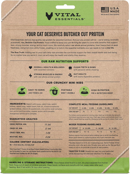 Vital Essentials Freeze-Dried Raw Rabbit Meal or Mixer Cat Food Crunchy Nibs, 8 oz