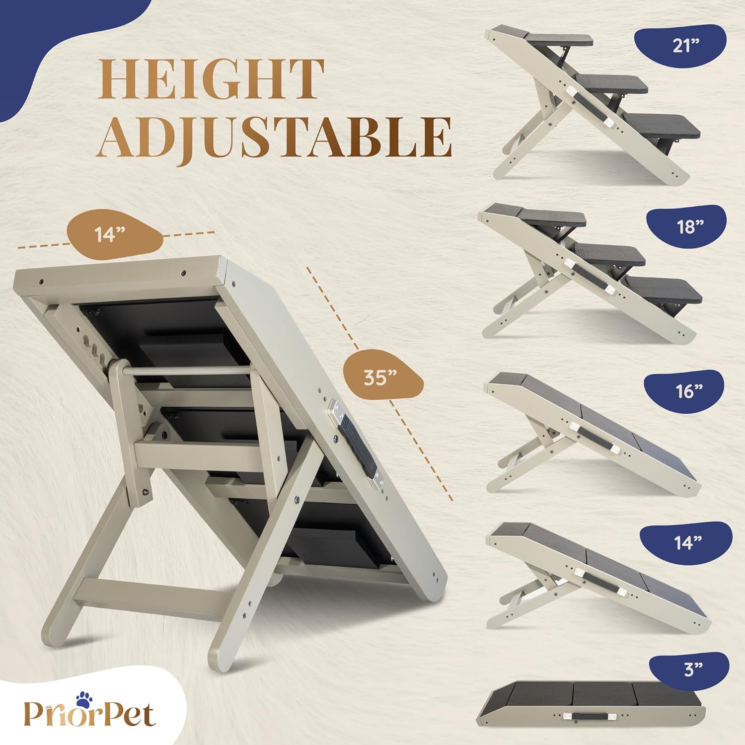 Dog Steps for Bed & Couch 2-in-1 Dog Stairs/Ramp - Height Adjustable Dog Ramp for Couch 7” - 20” - Pet Stairs, Dog Stairs for Small Dogs - Easy to Move Pet Steps with Landing Platform, Gray - Pawvie