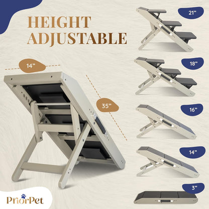 Dog Steps for Bed & Couch 2-in-1 Dog Stairs/Ramp - Height Adjustable Dog Ramp for Couch 7” - 20” - Pet Stairs, Dog Stairs for Small Dogs - Easy to Move Pet Steps with Landing Platform, Gray - Pawvie