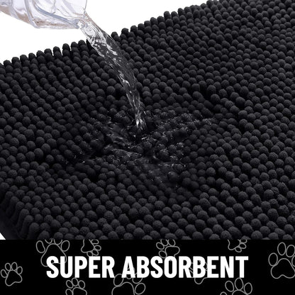 Smiry Dog Door Mat for Muddy Paws, Absorbent Dirt Trapper Non Slip Quick Dry Washable Chenille Mat for Mud Dogs, Entry Rug for Indoor and Outdoor (70x24 Inches, Black)
