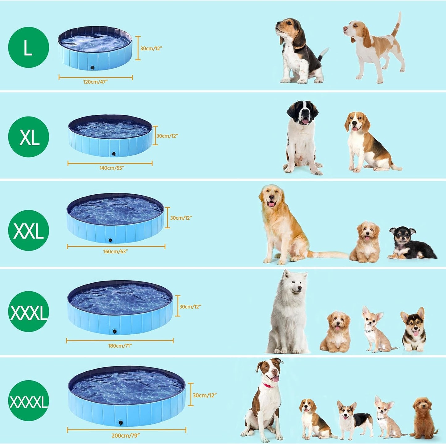 Yaheetech Foldable Dog Pools 63 x 12 Inches Collapsible Hard Plastic Pets Swimming Pool Portable Puppy Bath Tub Cat Shower Pet Wading Pool for Outdoor/Indoor w/Pet Repair Patches, Blue