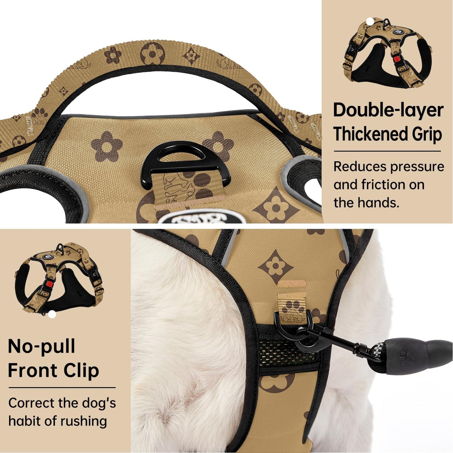IVY&LANE No Pull Dog Harness with Leash Set, Reflective No Choke Pet Vest,Adjustable Oxford Dog Vest Harness with Easy Control Handle for Large Dogs (Light Brown,XL)