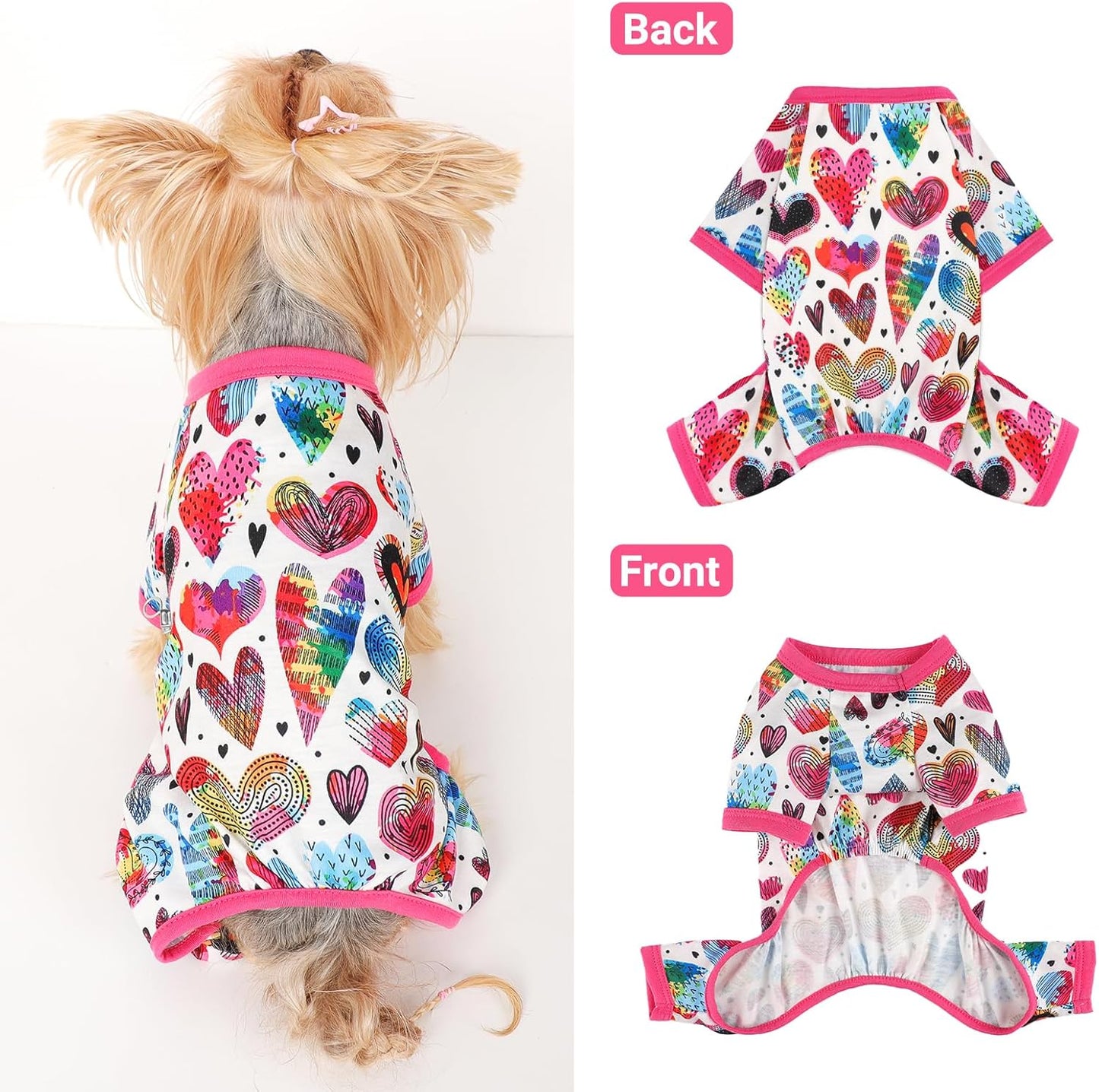 Dog Pajamas Small Sized Dogs Stretchable Summer Dog Clothes Pjs 4 Legs Girl Boy Cute Soft Puppy Outfits Doggie Cat Jammies Jumpsuit Sleeper for Pet (Love Heart, Medium)