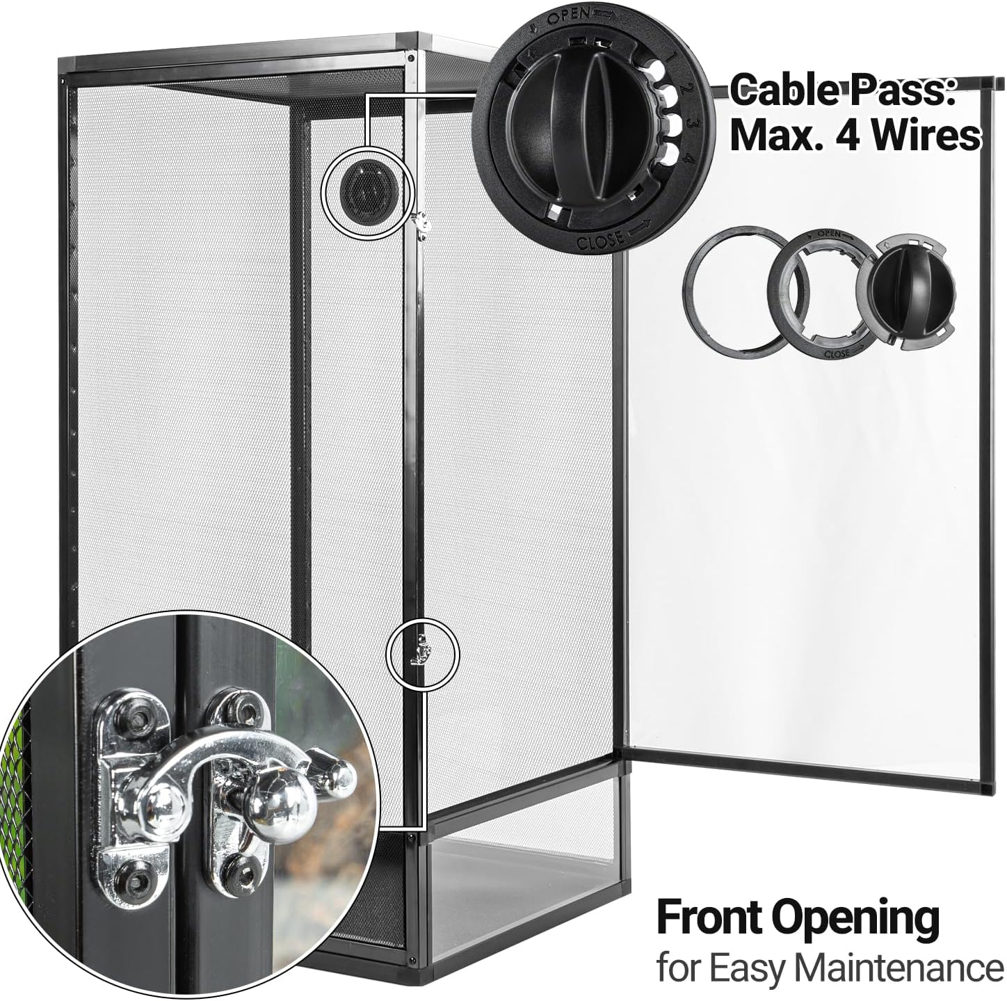 REPTI ZOO 18" x 18" x 36" Front Opening Chameleon Cage with 3-Sided Metal Mesh, 50 Gallon Screen Vertical Terrarium with Background Sticker, Tall Enclosure for Chameleon, Tree Frog, Arboreal Reptiles - Pawvie