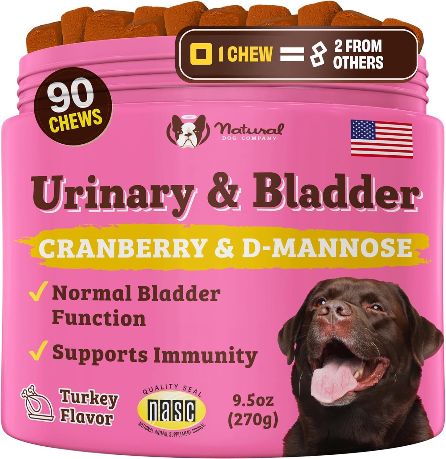 Natural Dog Company Urinary & Bladder Supplement for Dogs – Cranberry & D-Mannose Soft Chews with Marshmallow Root & Astragalus – Supports Urinary Tract Health, Bladder Function & Normal Urine Flow