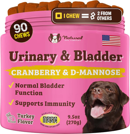 Natural Dog Company Urinary & Bladder Supplement for Dogs – Cranberry & D-Mannose Soft Chews with Marshmallow Root & Astragalus – Supports Urinary Tract Health, Bladder Function & Normal Urine Flow