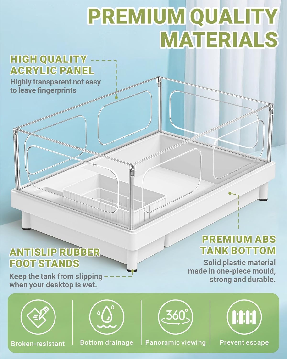 GOZILLA Small Turtle Tank, Acrylic Turtle Tank Starter Kit, Reptile Habitat and Terrarium with Multi-Functional Areas for Tortoise, Crab, Crayfish, Small Reptile.(Black Tank) - Pawvie